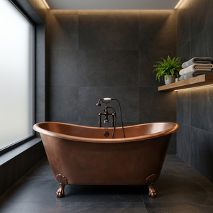 <b>Bathtub</b> Rectangular Soaking Tub Metal Bath Barrel Luxury <b>Portable</b> for Home Hotel Freestanding Copper Clawfoot - Product Image 5