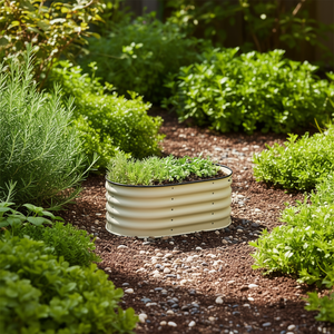 Jardinera Metálica Ovalada de Estilo Simple para Plantar en el Jardín, con Plantas Verdes en su Interior - Product Image 2