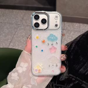 Custodia Trasparente Antiurto con Strass e Colla a Goccia, Design Farfalla, Arcobaleno, Nuvole e Gocce di Pioggia - Product Image 4