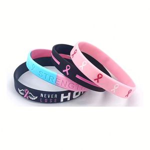 Bracelets en silicone personnalisés avec logo, ruban rose de sensibilisation au cancer du sein, alerte médicale - Product Image 2