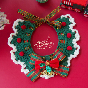 Handmade Knitted Cotton Collars Scarves Drool Bibs-Christmas Pet Decorations For <strong>Cats</strong> And Dogs Festive Dress-up Accessories
