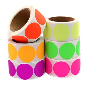 Manufacturer Custom Roll Removable Adhesive Fluorescent Color Marking Round Label Circle Colorful Spot Dot Sticker