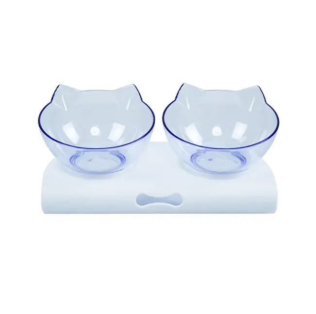 Hot Sales Double Bowl Cat Food And Water Bowl Eco-friendly Cat Shape Pet Drinking Eating Bowl