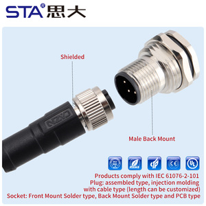 M12 <strong>C</strong> <strong>Code</strong> Waterproof Ip67 Overmolded Shielded 3 <strong>4</strong> 5 6 Pins Straight Angled Shielded Fire Retardant Connector - Product Image 3