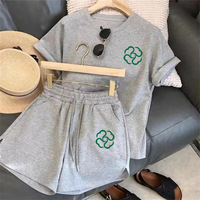 Set 2 Potong Piyama Pendek Wanita Musim Panas, Kaos Lengan Pendek Longgar, Celana Pendek Kasual Bermotif Huruf, Bahan Poliester, Ukuran Besar