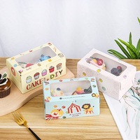 Boîte à gâteaux Bento transparente, couleurs imprimées personnalisées, ruban pour boîtes alimentaires, emballage de macarons, petite boîte de support de Cupcake