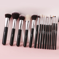 Ensemble professionnel de 15 pinceaux de maquillage noirs de haute qualité pour poudre, eye-liner, fard à paupières, fond de teint, taille voyage de luxe, petit format pour sourcils