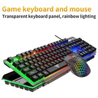Clavier et souris de jeu bon marché, fin, avec rétroéclairage RGB, 104 touches, USB 2.0, filaire, membrane métallique, plug-and-play