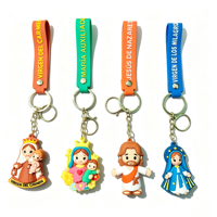 Porte-clés religieux en PVC 3D mignon de style dessin animé, pendentif Vierge Marie Jésus pour baptême, première communion, porte-clés religieux