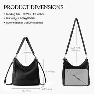 Bolso bandolera de cuero genuino para mujer, bolso de hombro tipo cubo a la moda de cuero auténtico suave, 2 correas extraíbles con cierre abierto - Product Image 4