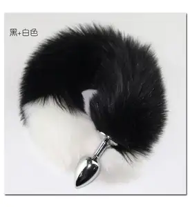Long Two Colors Mixed Fox Dog Tail Anal Plug Tail Metal Butt Anal Plug For Male