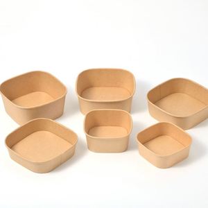 Microwave Safe Square Kraft Paper Salad <b>Bowl</b> <b>With</b> <b>Lid</b> Disposable Biodegradable Takeout Food Container for Camping Restaurant Use - Product Image 1