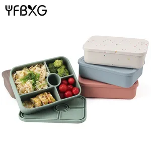 Vente chaude nouveau design boîte à lunch bento en silicone réutilisable de qualité alimentaire conteneur portable à 5 compartiments