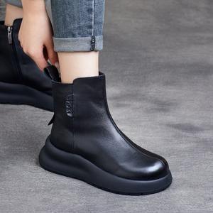 Bottines à talon carré en cuir véritable, style britannique élégant, à lacets, confortables pour l'automne et l'hiver - Product Image 3