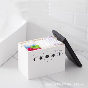 Caja de Almacenamiento de Tampones de Madera, 8x5x6.5 Pulgadas, Diseño de Fase Lunar, Organizador de Baño, Contenedor Decorativo - Product Image 3