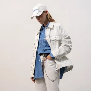 Großhandel hochwertige Streetwear Casual Design bequeme lose Männer Jeans Mäntel schlichte weiße Frauen Jeans jacke