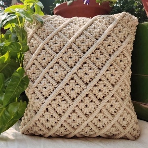 Funda de Cojín de Yute Tejida a Mano, Cuadrada, Geométrica, Estilo Bohemio, Decoración del Hogar - Product Image 1