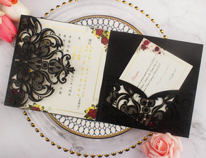 Invitations Xv Quinceanera, rose noire, paillettes dorées, <span class=keywords><strong>enveloppe</strong></span> à trois volets, pochette d'invitation de mariage, dossier carré, découpe au laser, pochette creuse - Product Image 3