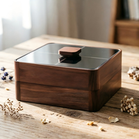 Boîte de rangement multifonctionnelle en bois de noyer noir pour fruits secs, plateau carré à compartiments, boîte couverte pour graines de tournesol et collations