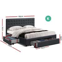 Cadre de Lit King Size avec Rangement et 4 Tiroirs en Tissu Anthracite