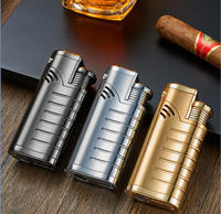 Encendedor de Cigarros de Triple Chorro Recto, Diseño Moderno en Metal, Resistente al Viento, Recargable con Gas Visible, Venta al Por Mayor Directa de Fábrica