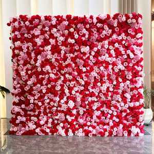 Panneau mural floral personnalisé <span class=keywords><strong>rose</strong></span> blanc <span class=keywords><strong>bleu</strong></span>, toile de fond 3D, tissu en rouleau, fleurs artificielles en soie <span class=keywords><strong>rose</strong></span> pour la décoration de mariage - Product Image 1