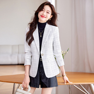 Purple Plaid Blazer Women One Button Casual Suit Jacket Spring Autumn Anti Wrinkle Worsted Fabric Pocket Design - Product Image 2
