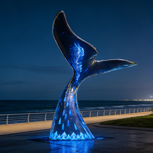 Escultura de Cola de Ballena Personalizada en Acero Inoxidable 316L - Arte Marino con LED y Acabado Pulido Espejo para Plazas Comerciales y Decoración Costera - Product Image 6
