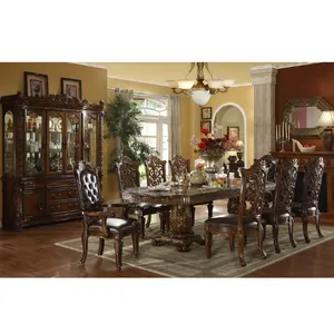 伝統的なデザインのダイニングテーブル手彫りの椅子家具家のダイニングルームの家具のための4つのドアのワインキャビネット