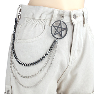 Cadena de Pantalón de Tres Capas con Anillo de Estrella de Cinco Puntas, Cadena de Cintura de Aleación de Zinc para Halloween, Moda Hip Hop - Product Image 1