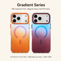 Coque de téléphone IMD dégradée pour iPhone 16 Pro avec anneau magnétique, bleu irisé, résistante aux rayures, colorée, vente en gros ODM