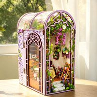 Kit de maison miniature DIY, kit Book Knook, bibliothèque miniature florale, décoration de bibliothèque en bois, cadeau
