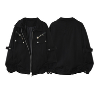 Blouson Bomber Streetwear Hip Hop avec Sangles Métalliques Décoratives, Style Workwear, Boutons Tendance, Veste Moto Cargo
