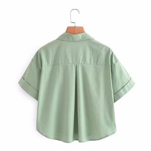 KAR & OT ZA 2024 autunno nuovi <span class=keywords><strong>polsini</strong></span> arricciacapelli decorativi da donna a doppia tasca ampia e sottile <span class=keywords><strong>camicia</strong></span> a maniche corte - Product Image 4