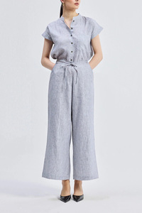 <span class=keywords><strong>Pantalon</strong></span> large en lin 100% avec poches latérales pour femme, vente en gros, cordon de serrage à l'avant - Product Image 3