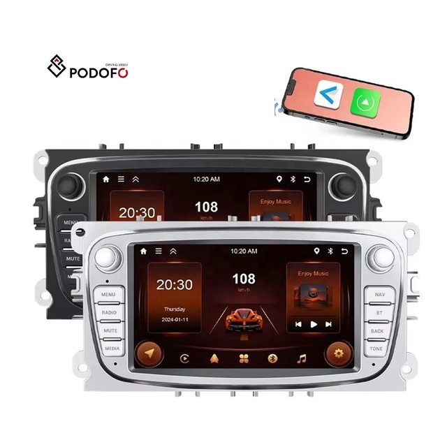 Podofo 2+64G 7'' Android Car Radio Stereo Autoradio CarPlay/Android Auto/GPS/WiFi/RDS for Ford/Focus/S-Max/Mondeo/Galaxy/Kuga