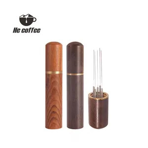 Customized Design Logo And Color WDT Espresso Distribution Tool Coffee Needle Distributor Coffee Stirrer Wood Handle With Stand
