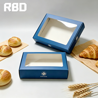 Boîte en papier bleue personnalisée en gros avec fenêtre transparente en PVC, boîte cadeau alimentaire pliable pour l'emballage de biscuits, pâtisseries et produits de boulangerie
