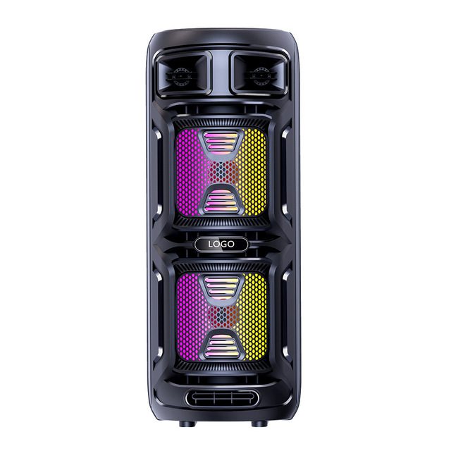 New Arrival Dual 8 Inch RGB Light Speaker Outdoor Portable Karaoke Audio with Wireless Mic Smart Speaker