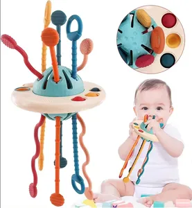 BPA Free Baby Sensory Montessori Silicone Toy Travel Pull String Toy Multi-Sensory Activity Toy For Infant