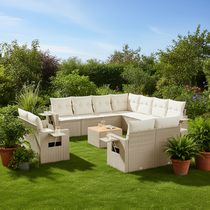 Ensemble de canapés de jardin modulaires en rotin PE beige, mobilier d'extérieur, capacité de 10+ places, design moderne - Product Image 2