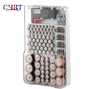 CHRT 93 griglie Organizer per batterie scatola di immagazzinaggio accessori per custodie Tester di capacità della batteria digitale per batterie AAA AA 9V CD
