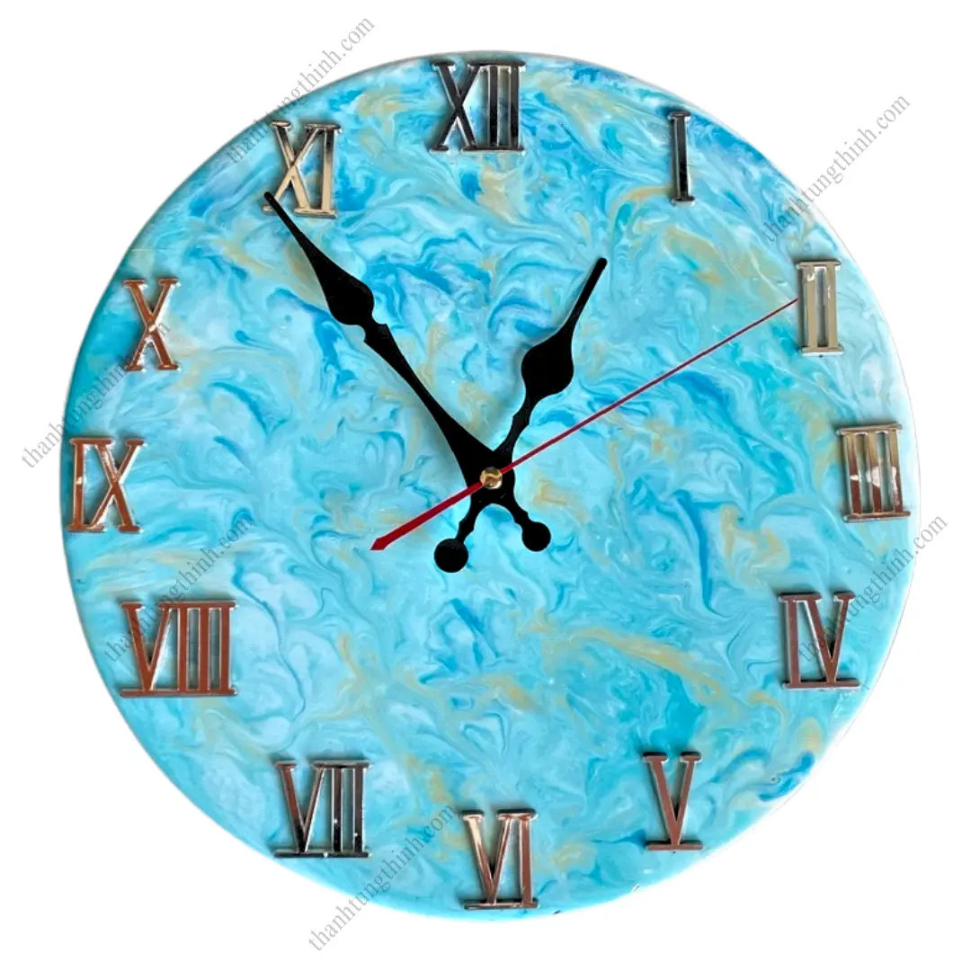 New Design 2024 Handicraft Epoxy Wooden Wall Clock Home Decorative Roman Numeral Creative Wooden Wall WhatsApp +84 937545579