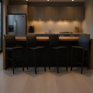 Ensemble de 4 chaises de bar Db, hauteur de comptoir, en similicuir noir, structure en métal, design moderne et contemporain, pour utilisation à la maison ou au bar. - Product Image 2