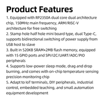 Mini Placa de Desarrollo RP2350-USB-C - Conectores Duales Tipo-C Macho/Hembra - Placa de Desarrollo de Microcontrolador de Doble Núcleo