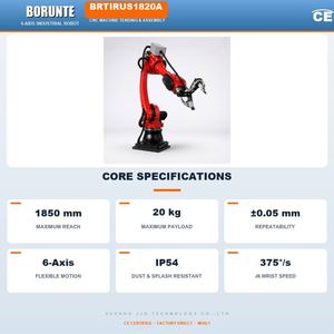 Bras robotisé Borunte BRTIRUS1820A à 6 axes, portée de 1850 mm, charge utile de 20 kg, insertion de tubes en acier CNC, précision de 0,05 mm, 380 V triphasé, CE IP54 - Product Image 4