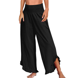 DOVEARK <span class=keywords><strong>Pantalon</strong></span> décontracté pour <span class=keywords><strong>femme</strong></span>, style européen et américain, taille haute, avec cordon de serrage, froncé, coupe irrégulière, en coton et lin doux, coupe ample - Product Image 2