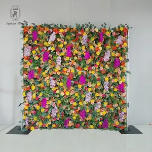 HQ087 3D Flower Wall Backdrop Silk Artificial Decorative Flower Wall 8ft X 8ft Roll Up Pink White Artificial Flower Wall