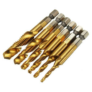 <span class=keywords><strong>Drillpro</strong></span> – Kit de 6 forets et tarauds M3-M10, forets à chanfreiner revêtus HSS 6542 en titane pour percer le métal, tige hexagonale, Chine BSCI - Product Image 1