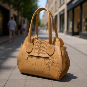 Bolso Fana Cleopatra de piel de vaca color camel, cuero PU, gran capacidad, bolso de mujer con cierre de cremallera y patrón geométrico - Product Image 2